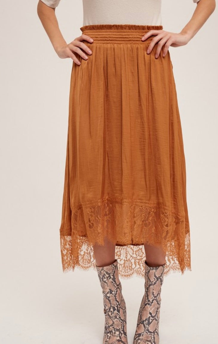 Francesca Hammer Satin Lace Midi Skirt