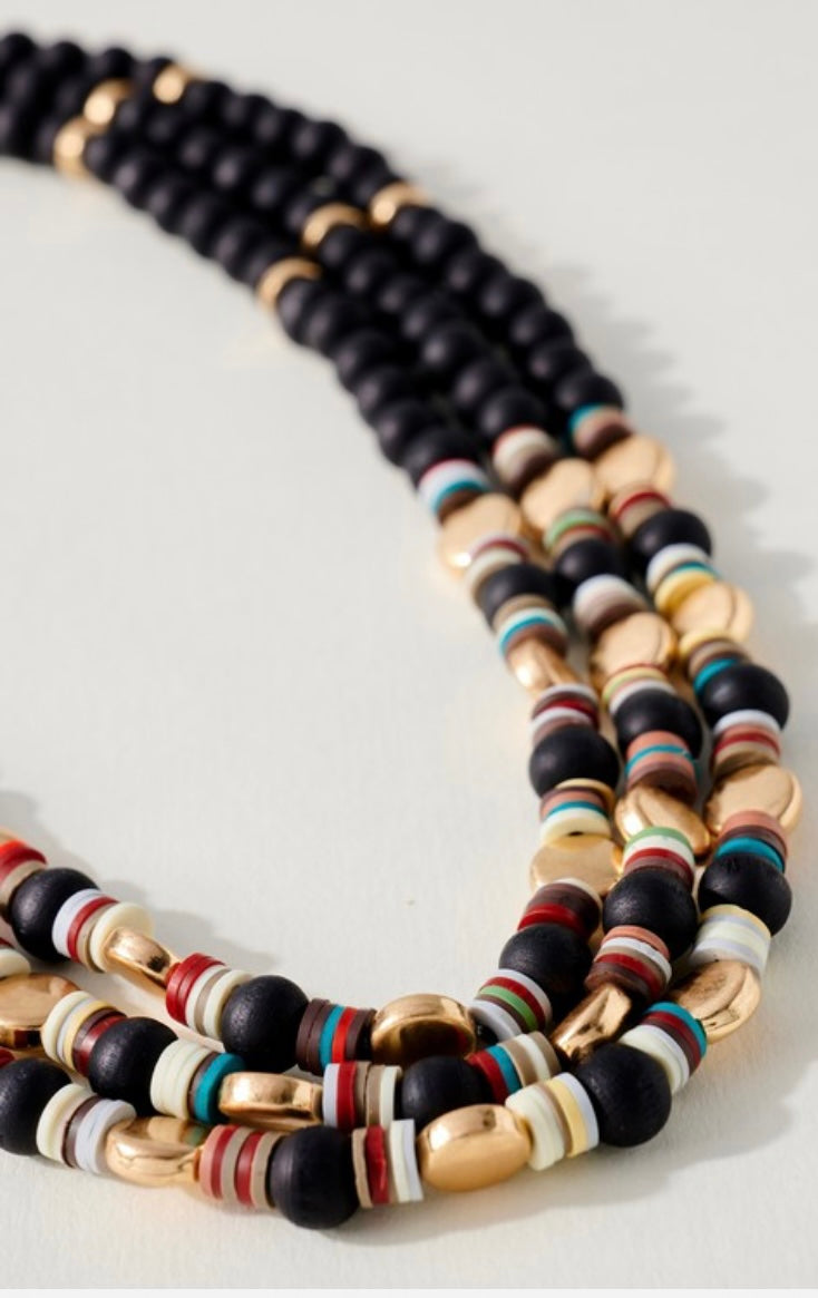 Layered wood beaded necklace