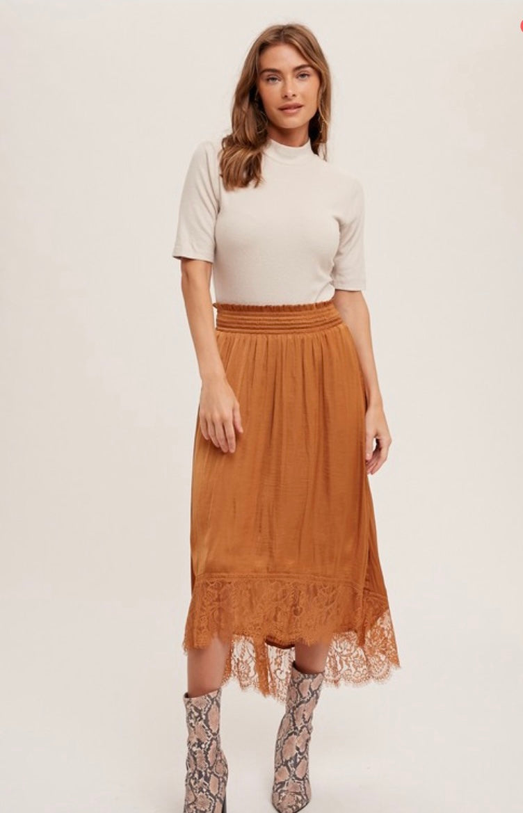 Francesca Hammer Satin Lace Midi Skirt