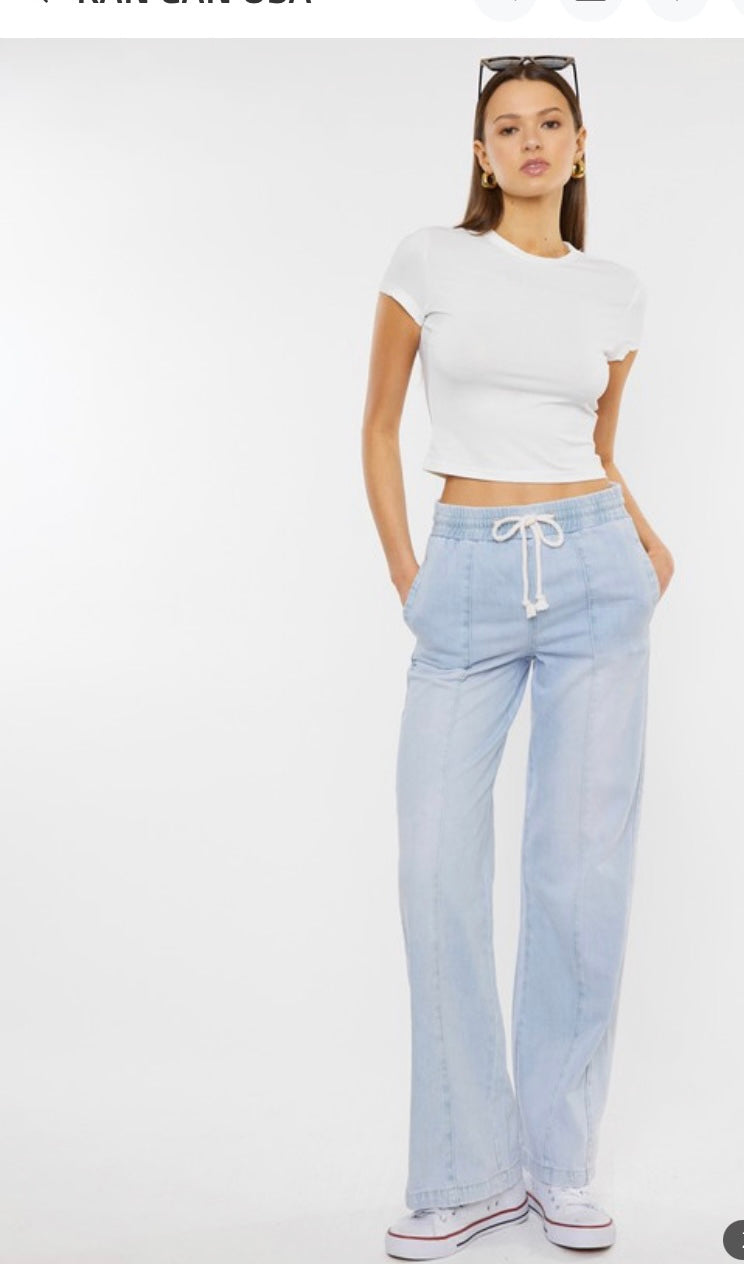 Kancan wide leg drawstring denim pants