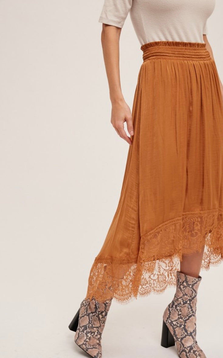 Francesca Hammer Satin Lace Midi Skirt