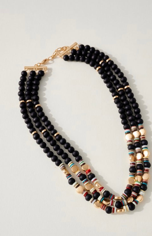 Layered wood beaded necklace