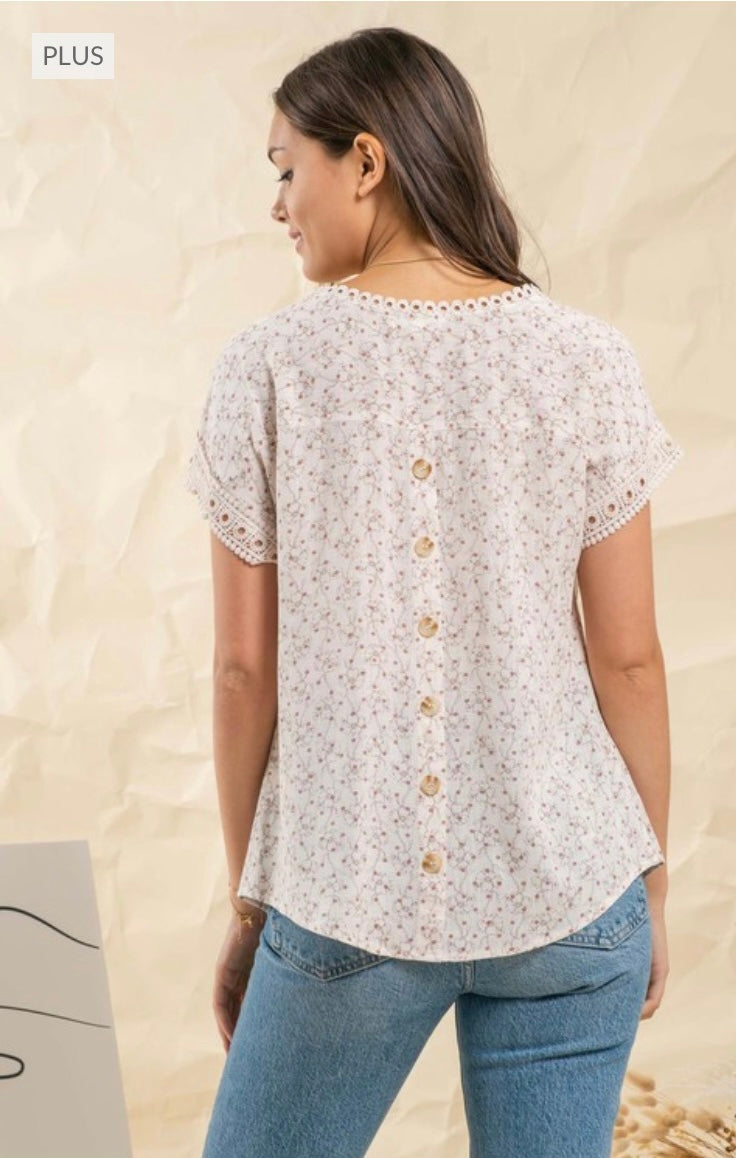 Plus Lace Trim Floral Print Top