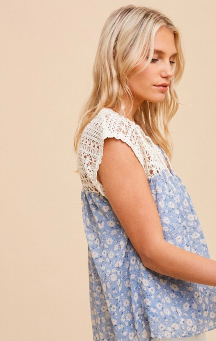 Kaci Crochet Floral Contrast Top