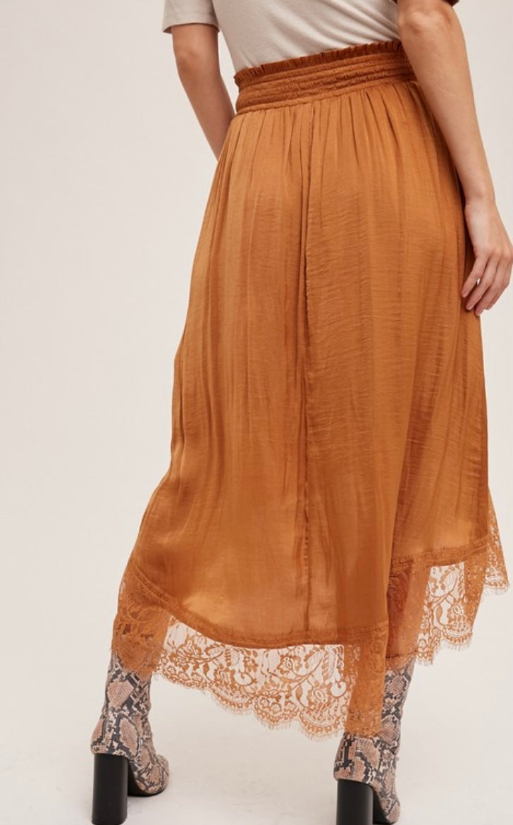 Francesca Hammer Satin Lace Midi Skirt