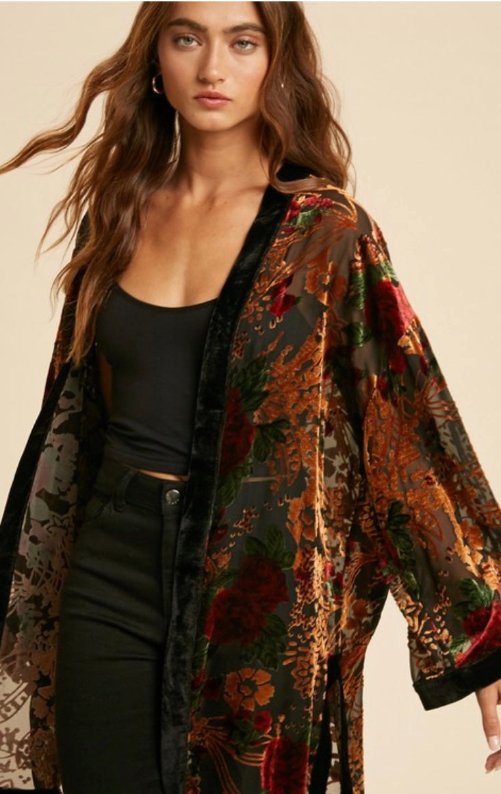 Viv Floral Burnout Velvet Kimono