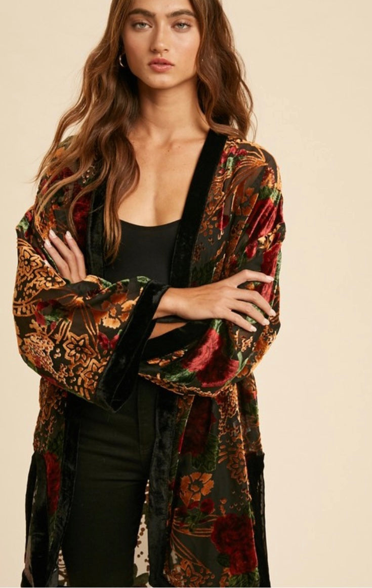 Viv Floral Burnout Velvet Kimono