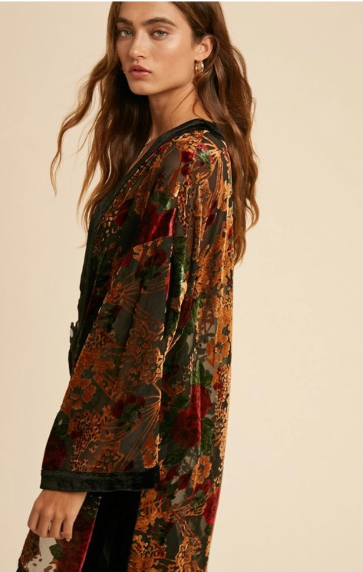 Viv Floral Burnout Velvet Kimono