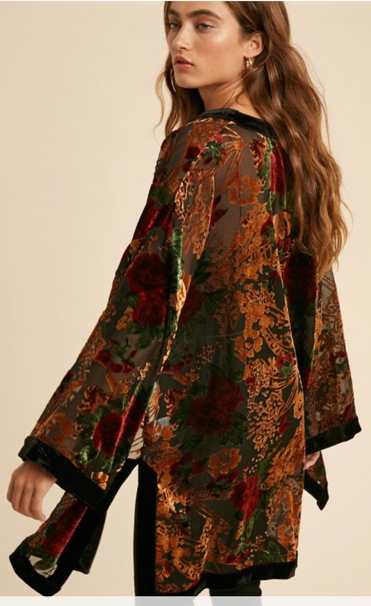 Viv Floral Burnout Velvet Kimono