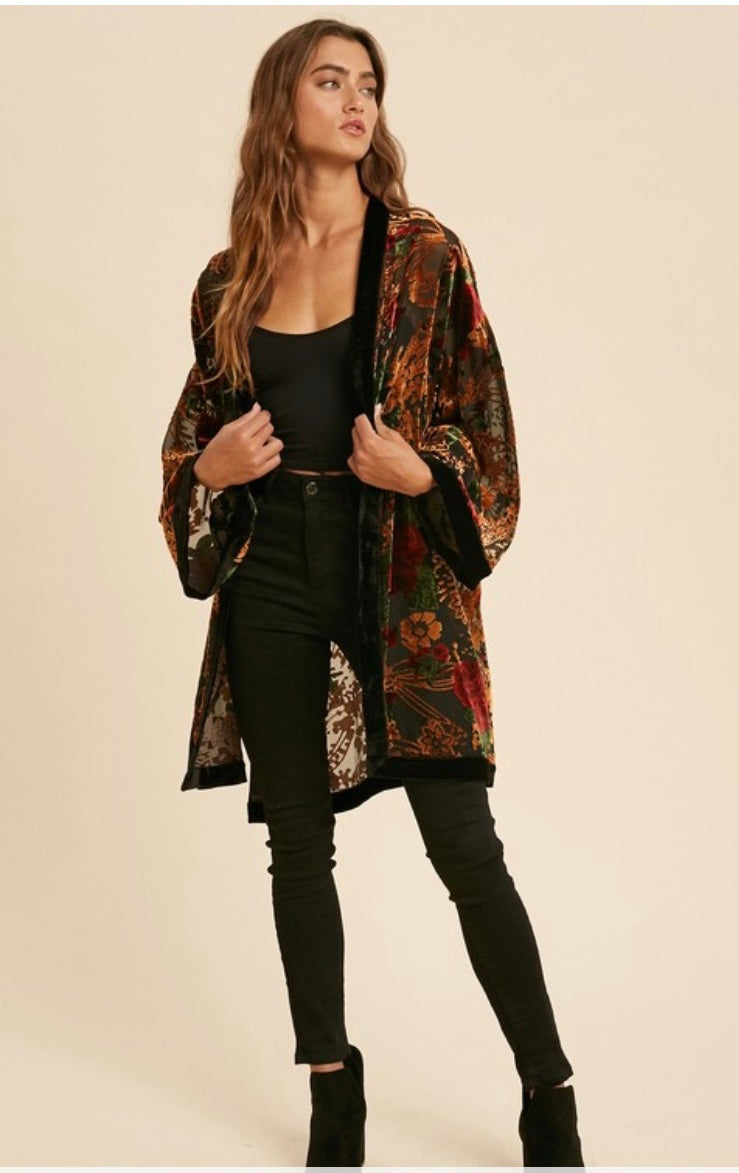 Viv Floral Burnout Velvet Kimono