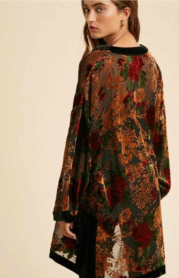 Viv Floral Burnout Velvet Kimono