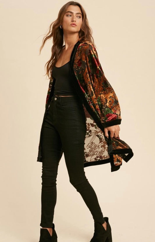 Viv Floral Burnout Velvet Kimono