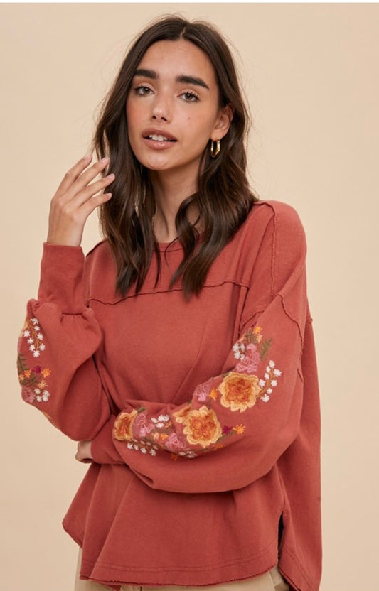 Kora Embroidered Sleeve Sweatshirt