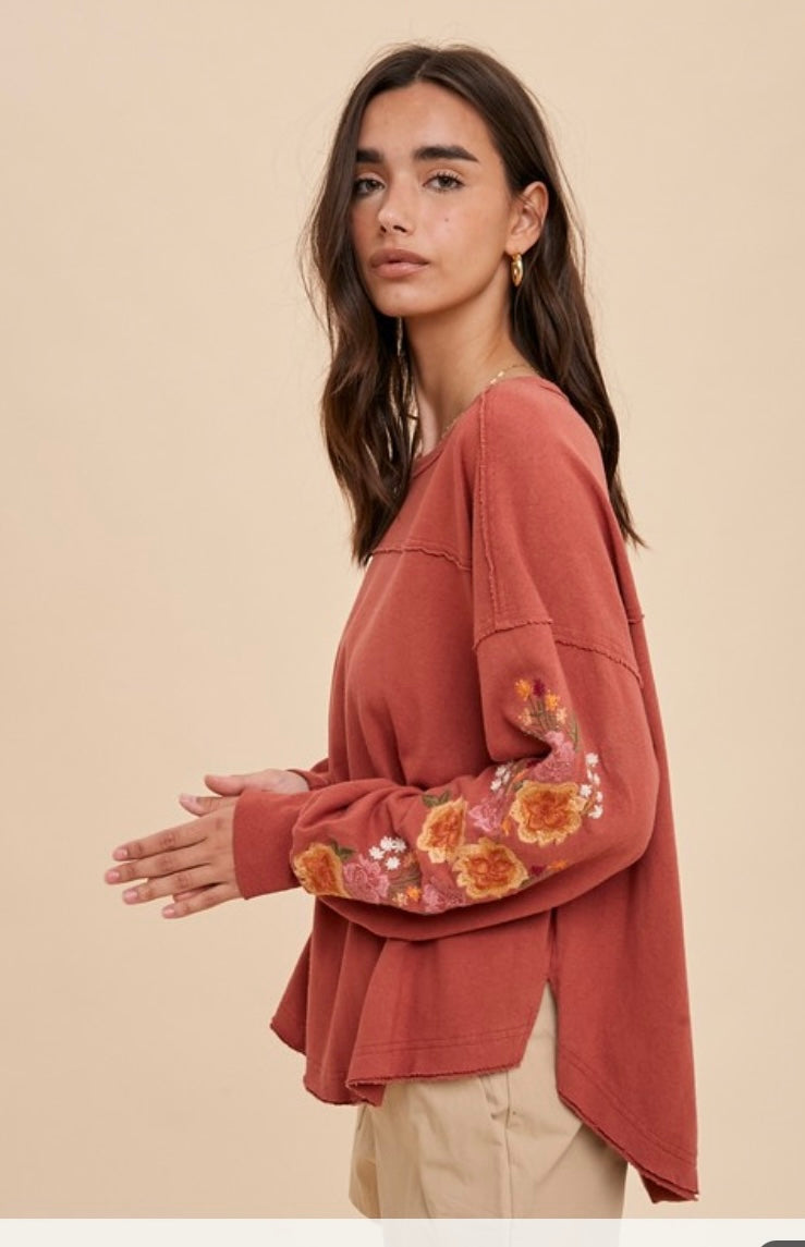 Kora Embroidered Sleeve Sweatshirt