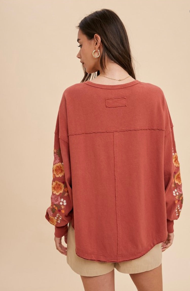 Kora Embroidered Sleeve Sweatshirt