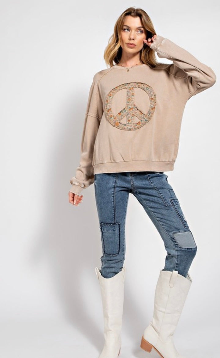 Peace Sign Washed Terry Pullover