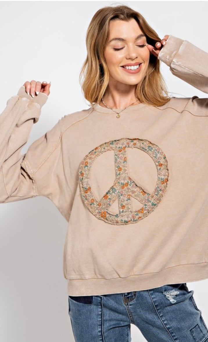 Peace Sign Washed Terry Pullover