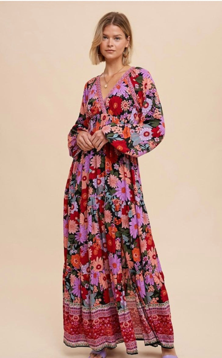 Lily Border Print Tiered Maxi Dress