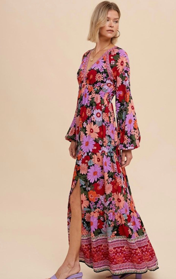 Lily Border Print Tiered Maxi Dress