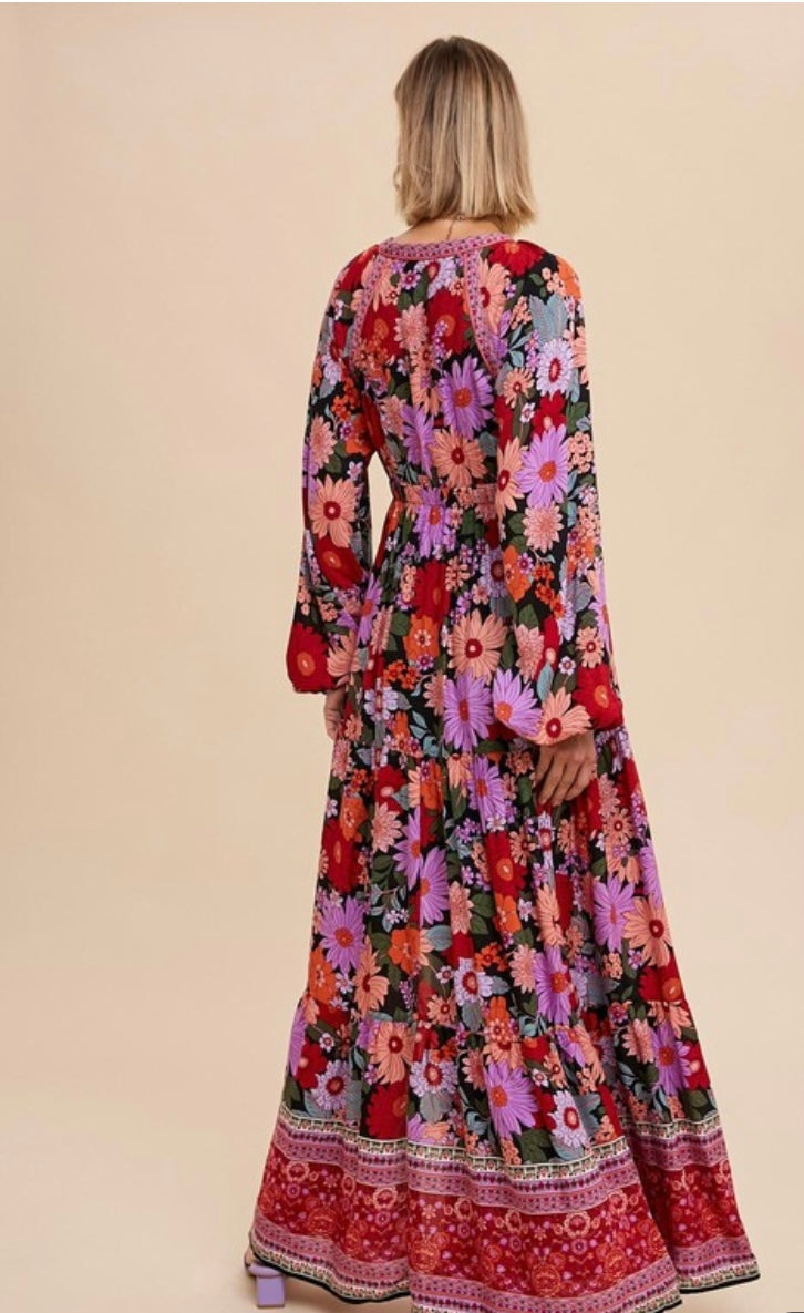 Lily Border Print Tiered Maxi Dress