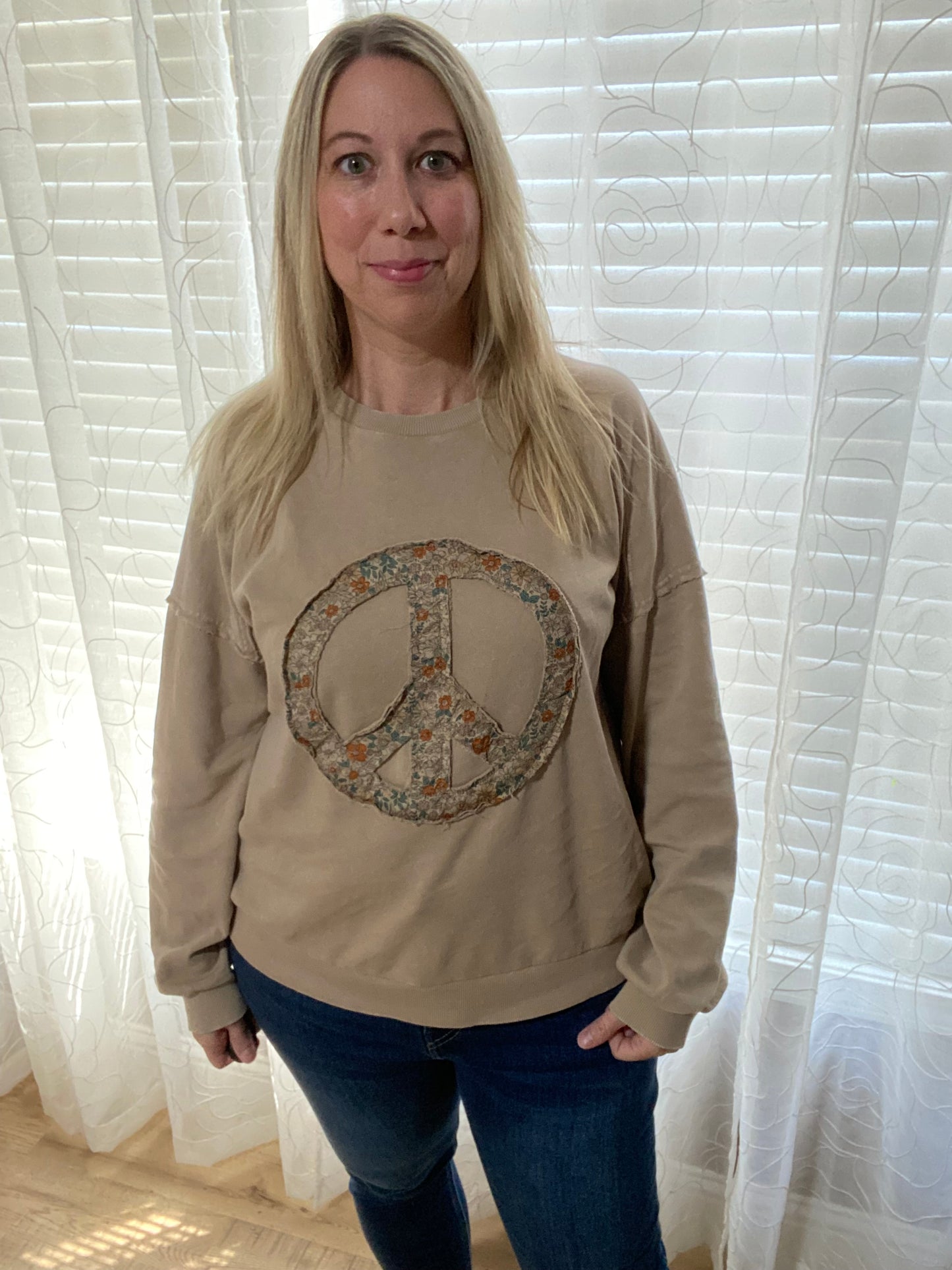 Peace Sign Washed Terry Pullover