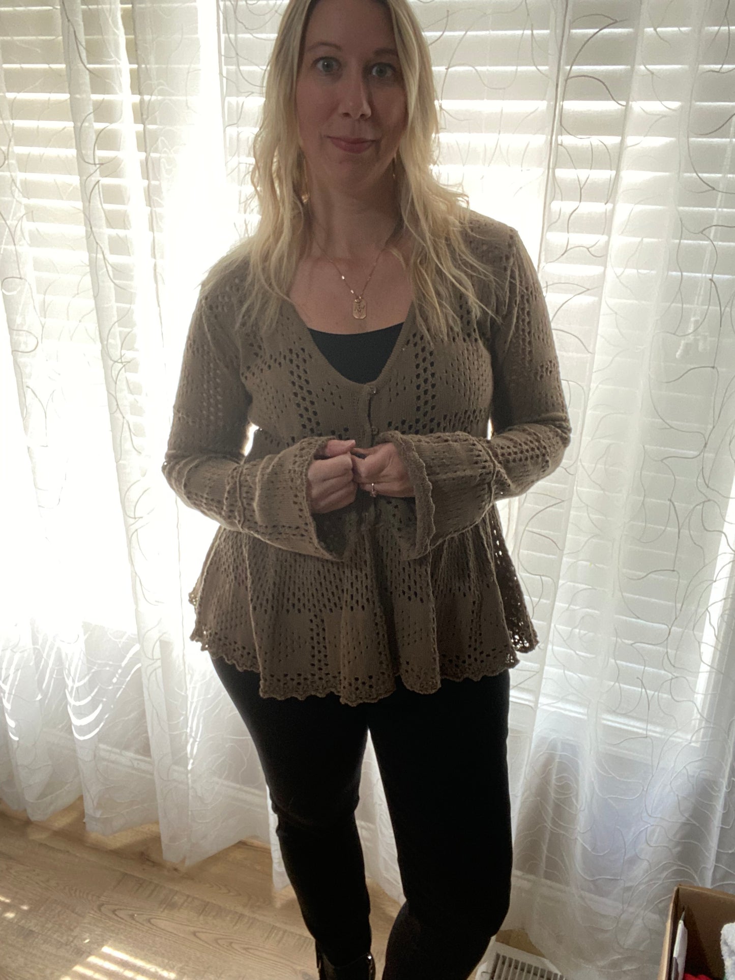 Penny Pointelle Knit Peplum Sweater