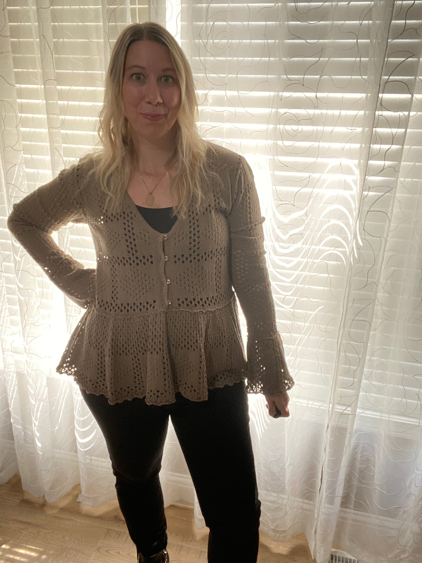 Penny Pointelle Knit Peplum Sweater