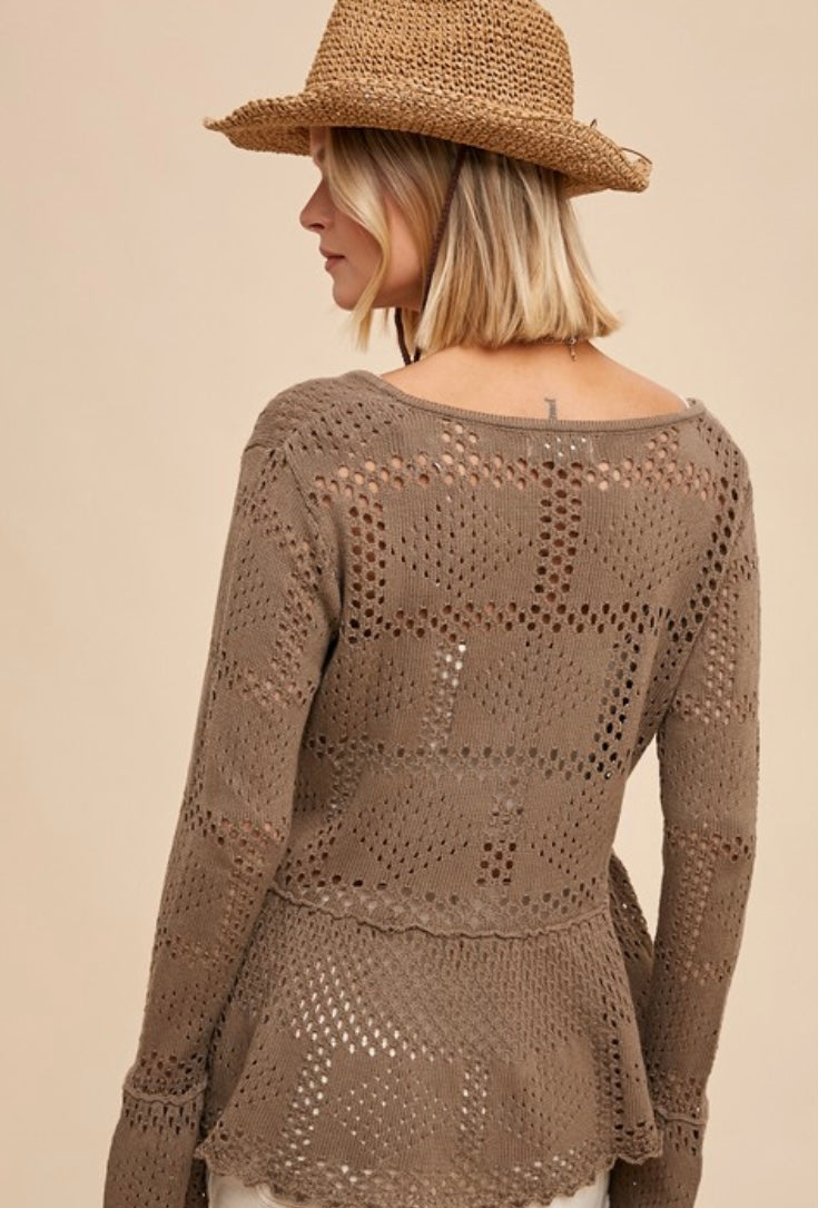 Penny Pointelle Knit Peplum Sweater