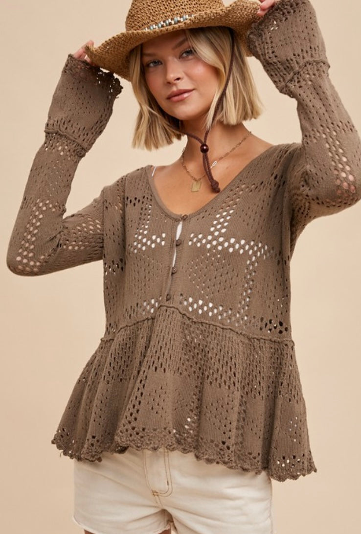 Penny Pointelle Knit Peplum Sweater