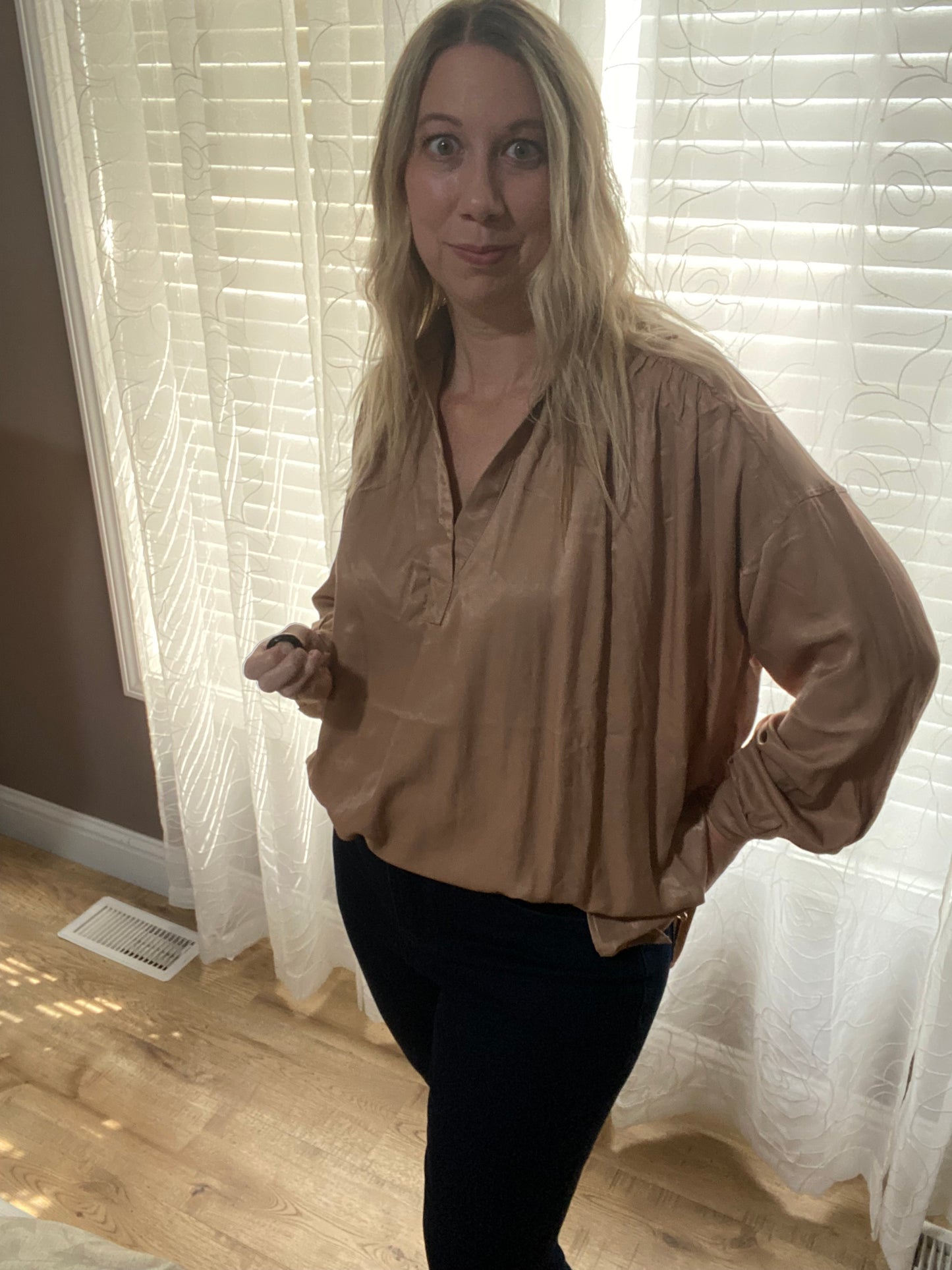 Taryn Satin Collared V Neck Blouse