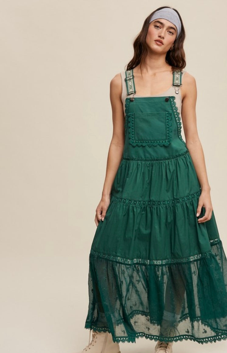 Laced and Tiered Romantic Overall Maxi Dress