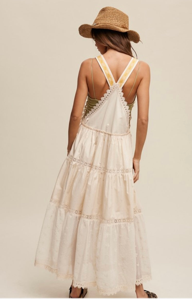 Laced and Tiered Romantic Overall Maxi Dress