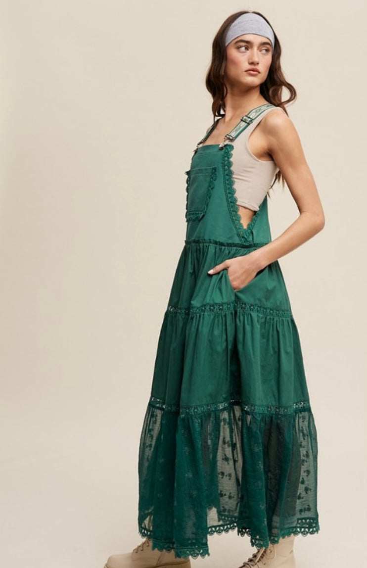 Laced and Tiered Romantic Overall Maxi Dress