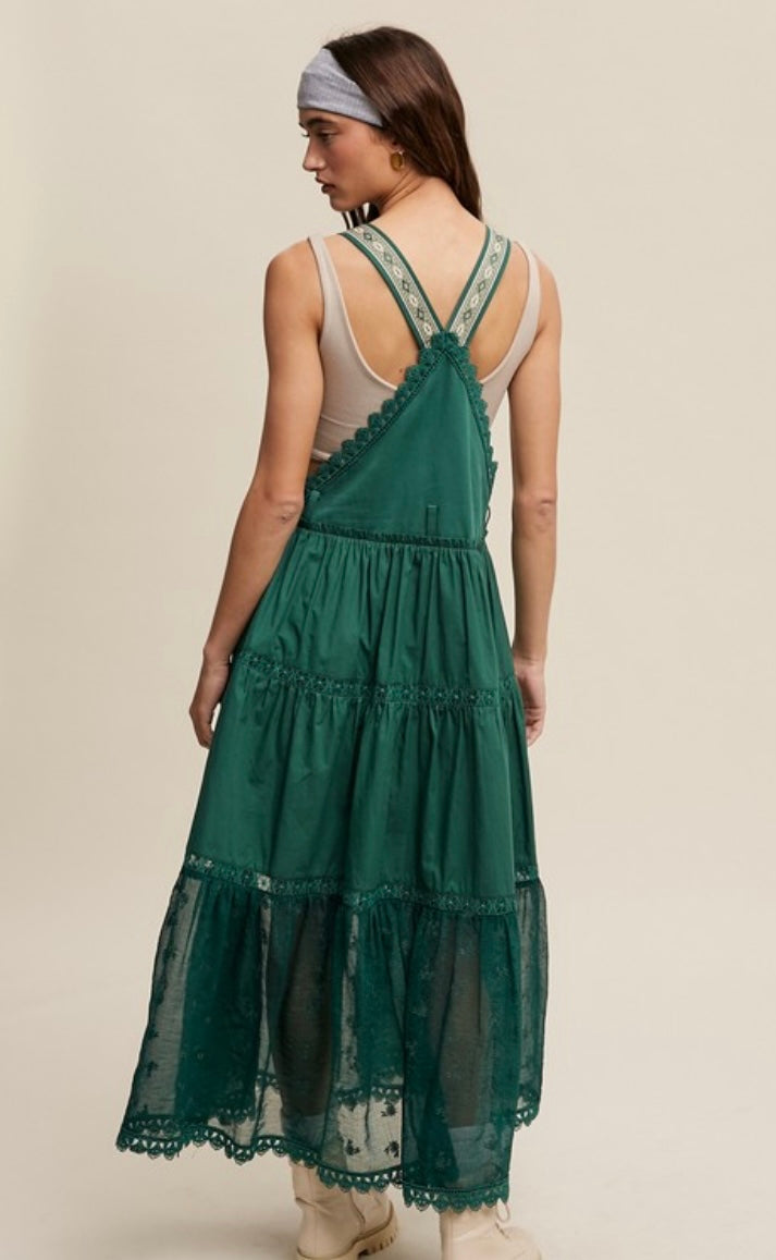 Laced and Tiered Romantic Overall Maxi Dress