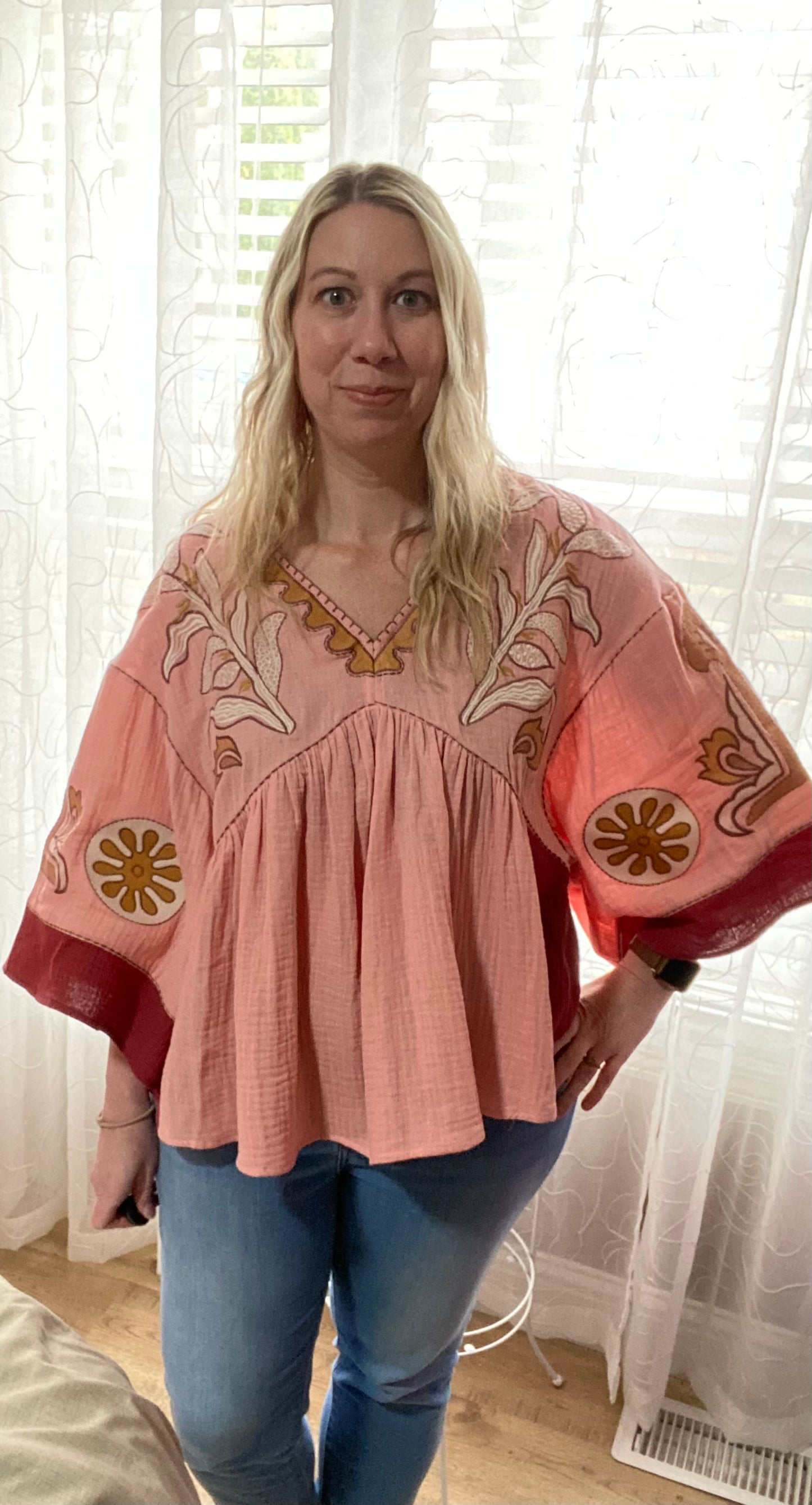 Zena Embroidered Babydoll Top