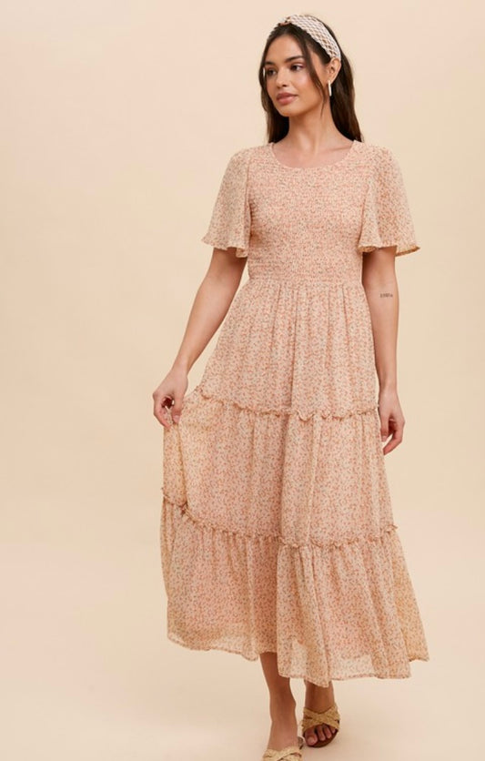 Melody Smocked Floral Chiffon Midi Dress