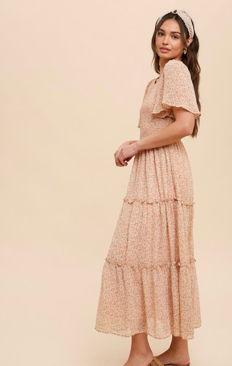 Melody Smocked Floral Chiffon Midi Dress