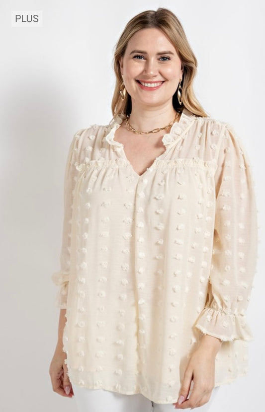 Plus Woven High Low Hem Shirring Blouse