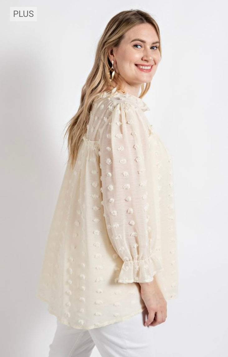 Plus Woven High Low Hem Shirring Blouse