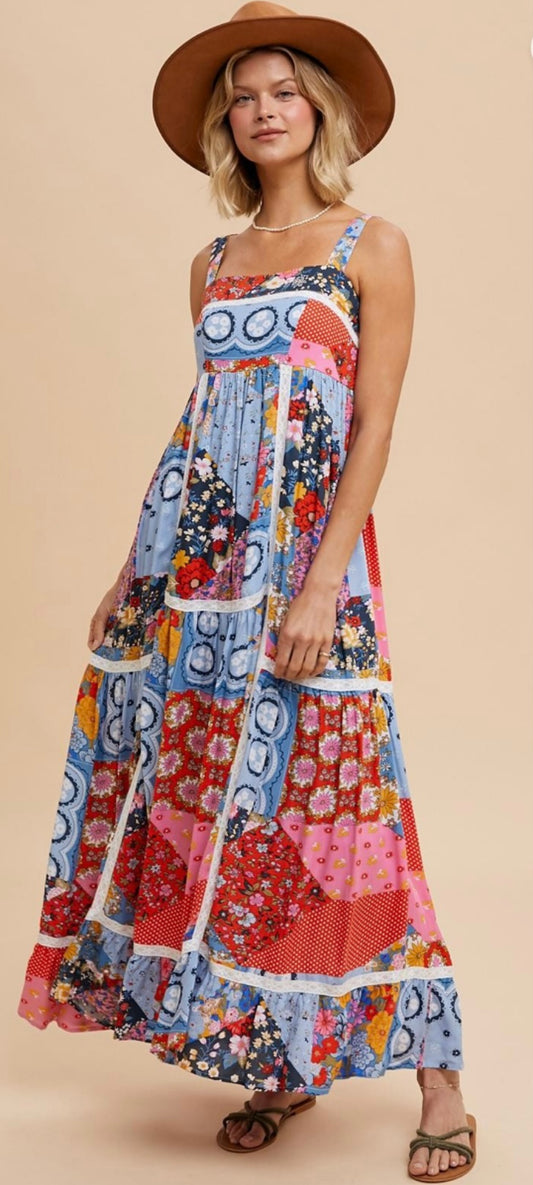 Doreen Patchwork Tile Print Maxi Dress