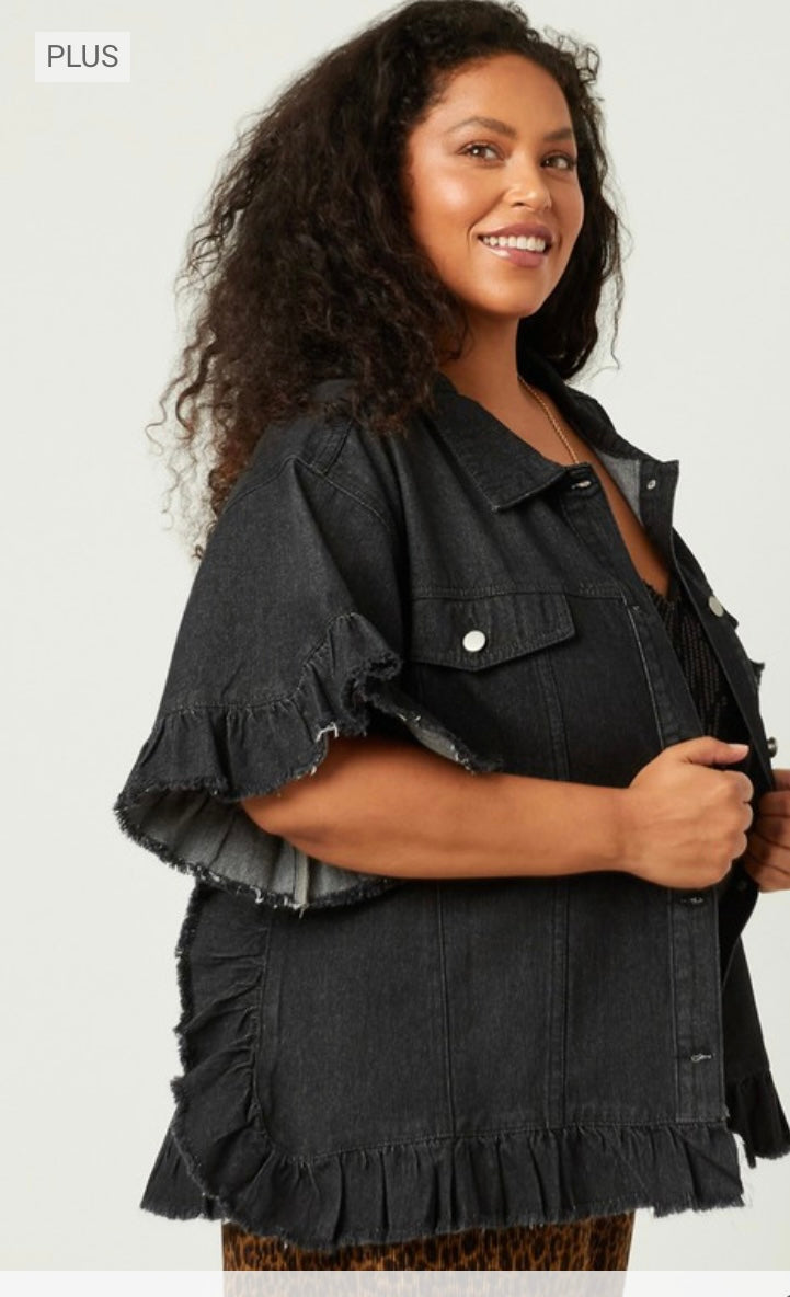 Plus Size Ruffled Denim Jacket