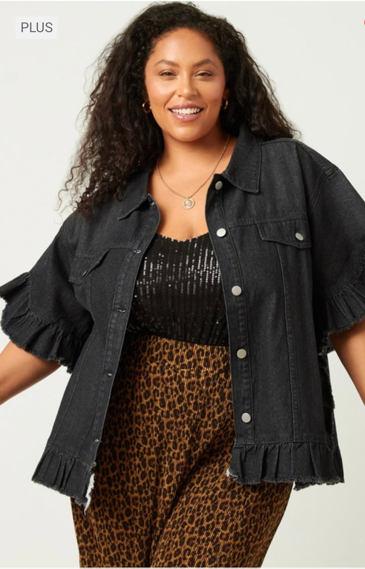 Plus Size Ruffled Denim Jacket