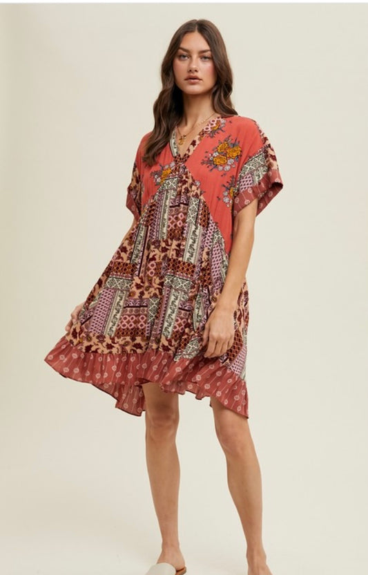 Riley Boho Print Swing Dress With Pockets