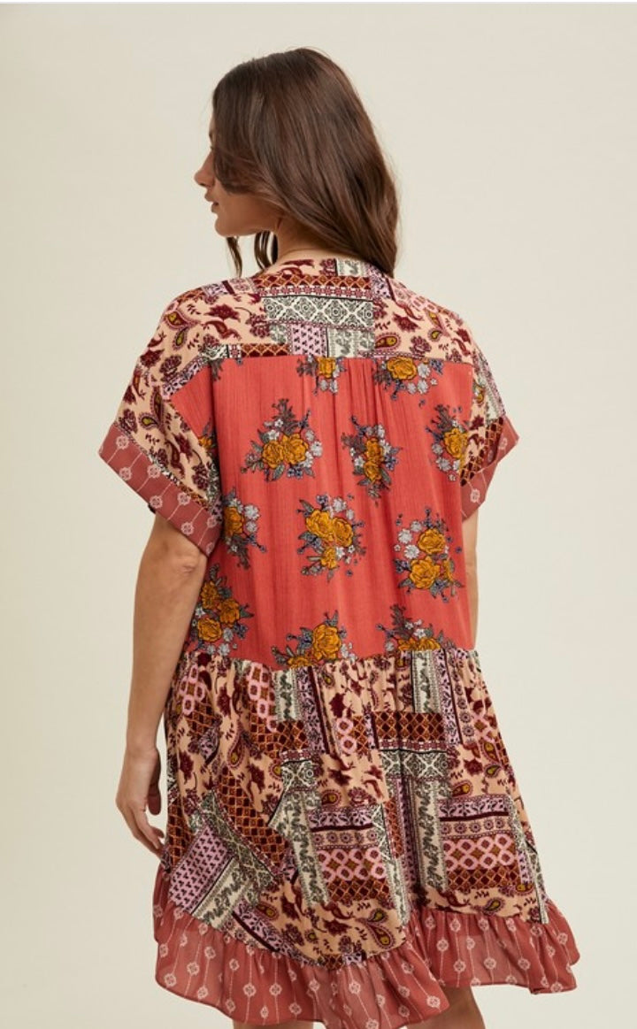 Riley Boho Print Swing Dress With Pockets