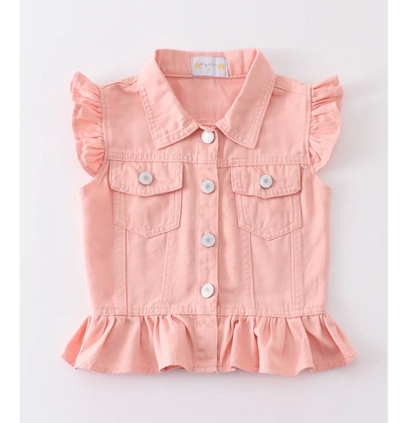 Girls Pink Denim Vest