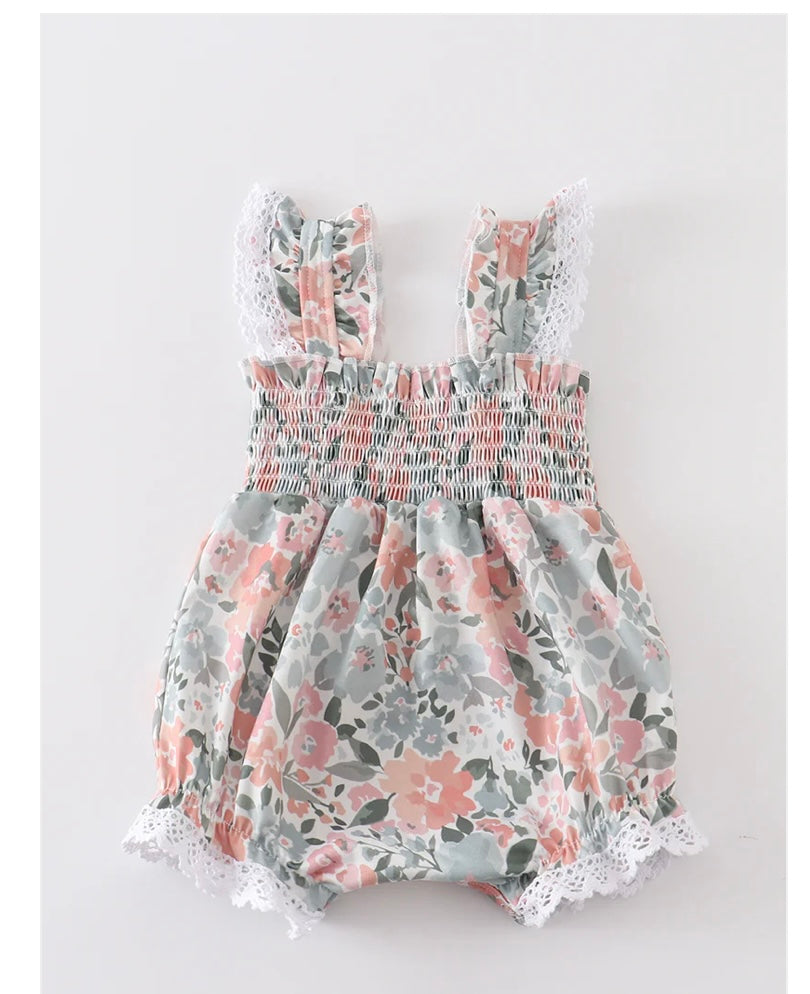 Baby Floral Print Smocked Bubble