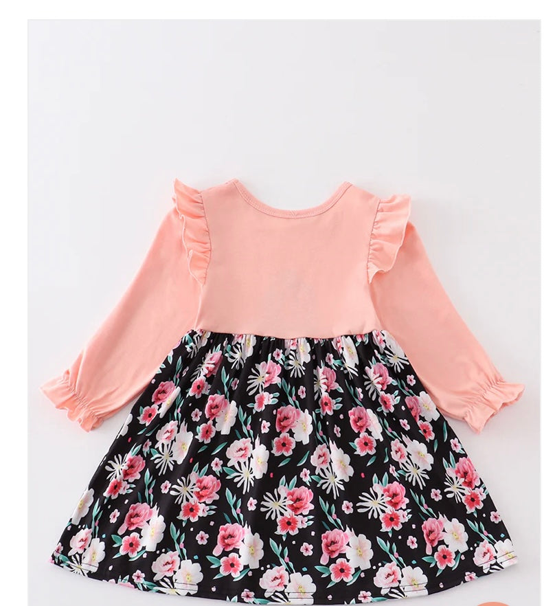 Toddler Girls Pumpkin Appliqué Floral Dress