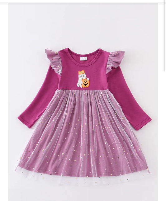 Toddler Girl Ghost Pumpkin Appliqué Dress