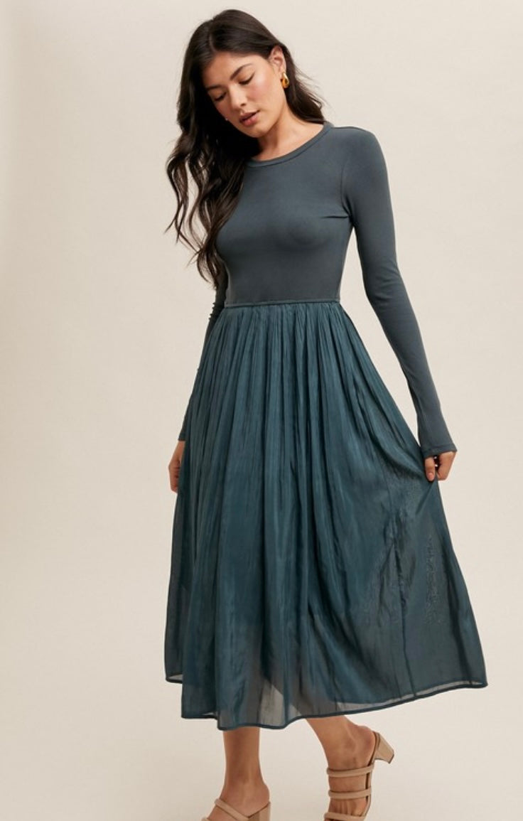 Piper Ribbed Knit Contrast Pleated Dress