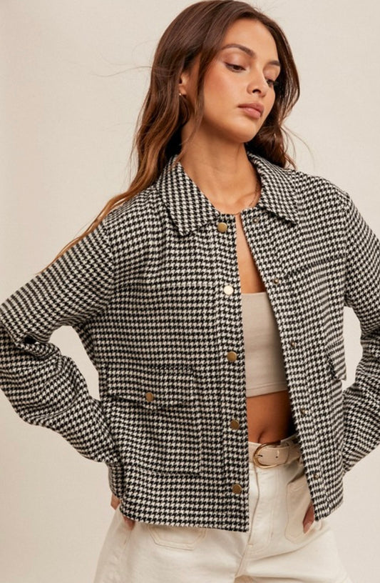 Bekah Houndstooth Snap Button Crop Jacket